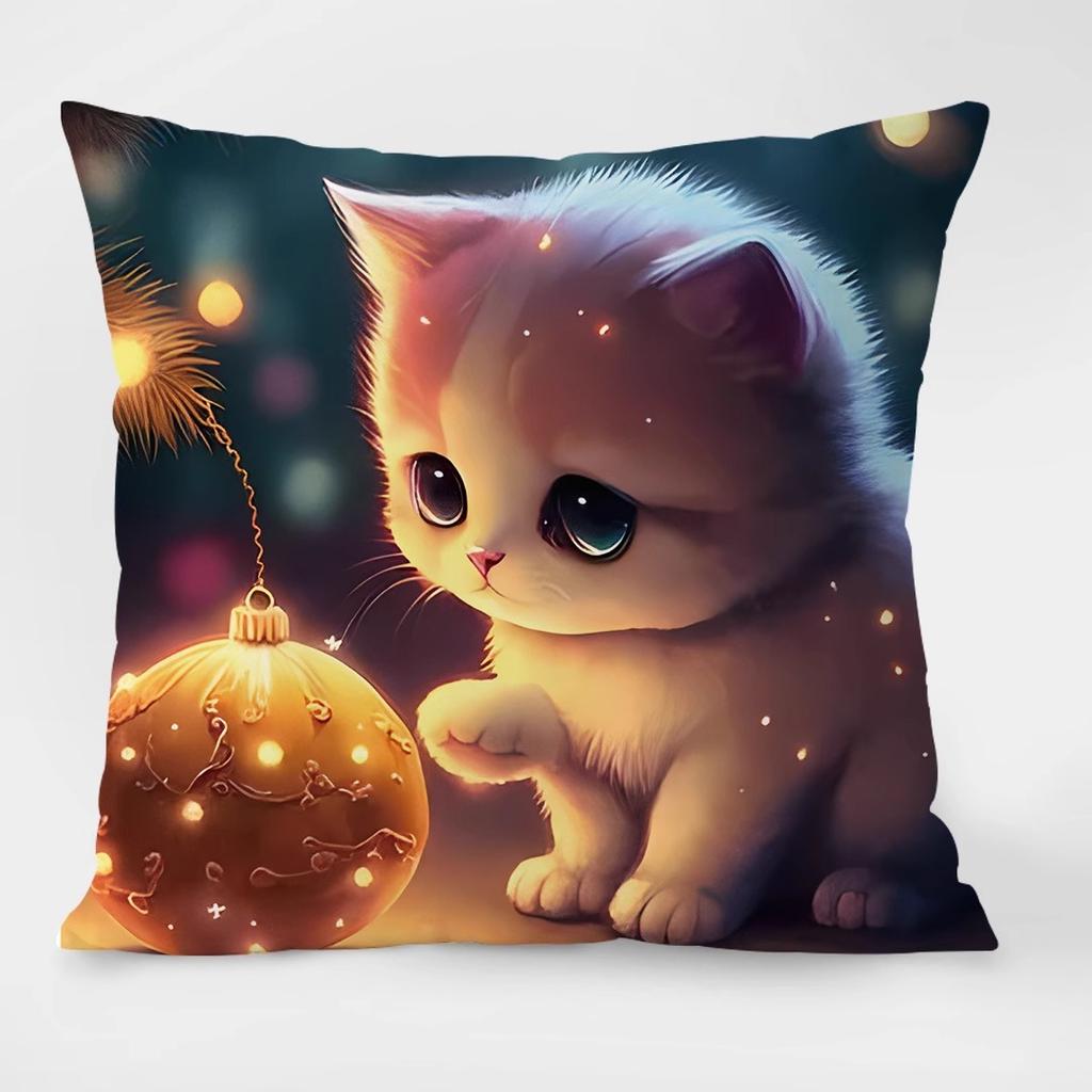 Cute Cat Pattern Decorative Pillowcase Living Room Bedroom Square Cushion Pillowcase