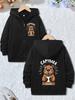 Children Full Zip Hooded Sweatshirt Cartoon Capybara And Capybara Letter Slogan Loose Daily Outerwear With Front Pocket