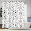 Modern Bathroom Decor: White Floral Shower Curtain With Black Pattern For Home Bathing Area Waterproof Fabric Size Customizable