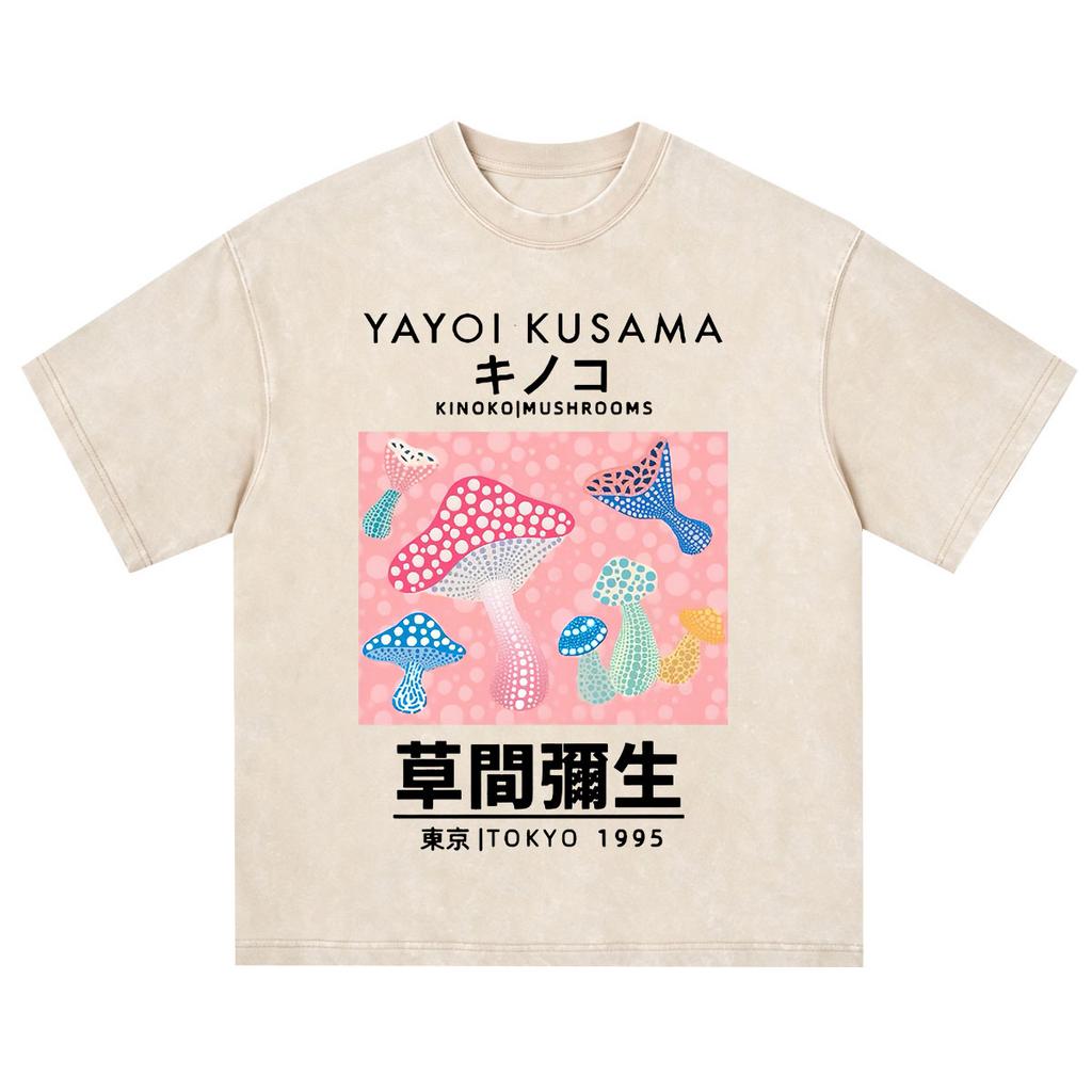 Japanese Artist Yayoi Kusama Pumpkin Eyes Art Show Vintage Washed T Shirt Unisex Unisex Clothing High Quality Short Sleeve Tshirt