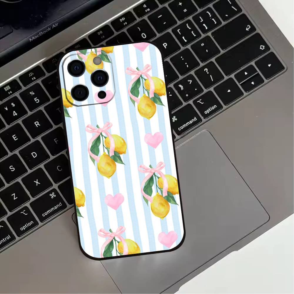 Mediterranean Lemon Fruit Art Phone Case For iPhone 17,16,15,14,13,12,11 Plus,Pro Max,XS,Soft Silicone Black Cover