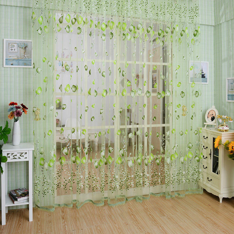 Valances Tulip Floral Tulle Voile Door Window Curtain Drape Panel Sheer Shades