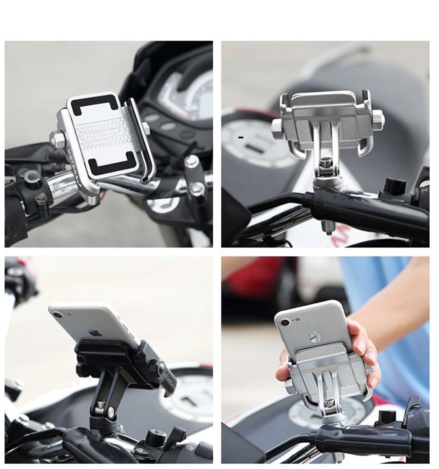 Aluminum Bike Motorcycle Phone Handlebar Mount Holder 360 Degree Rotating Universal Bicycle Phone Holder Clip for Cell Phone