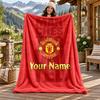 FC Manchester Custom Name Flannel Blanket Personalized Soft Warm Plush Throw Blanket Customized Gift for Family Friends