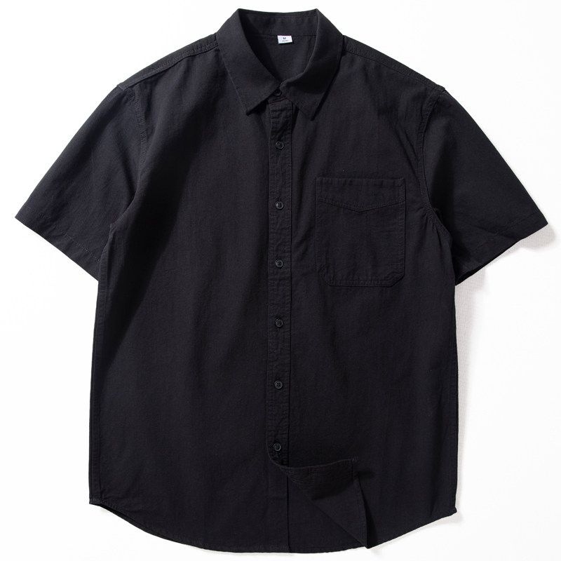 Men s Short-Sleeve Shirt, Washed Cotton, Breathable, Loose Fit, Casual Shirt, Japanese Retro Style, Versatile, Summer Thin Jacket for Men Black 3XL