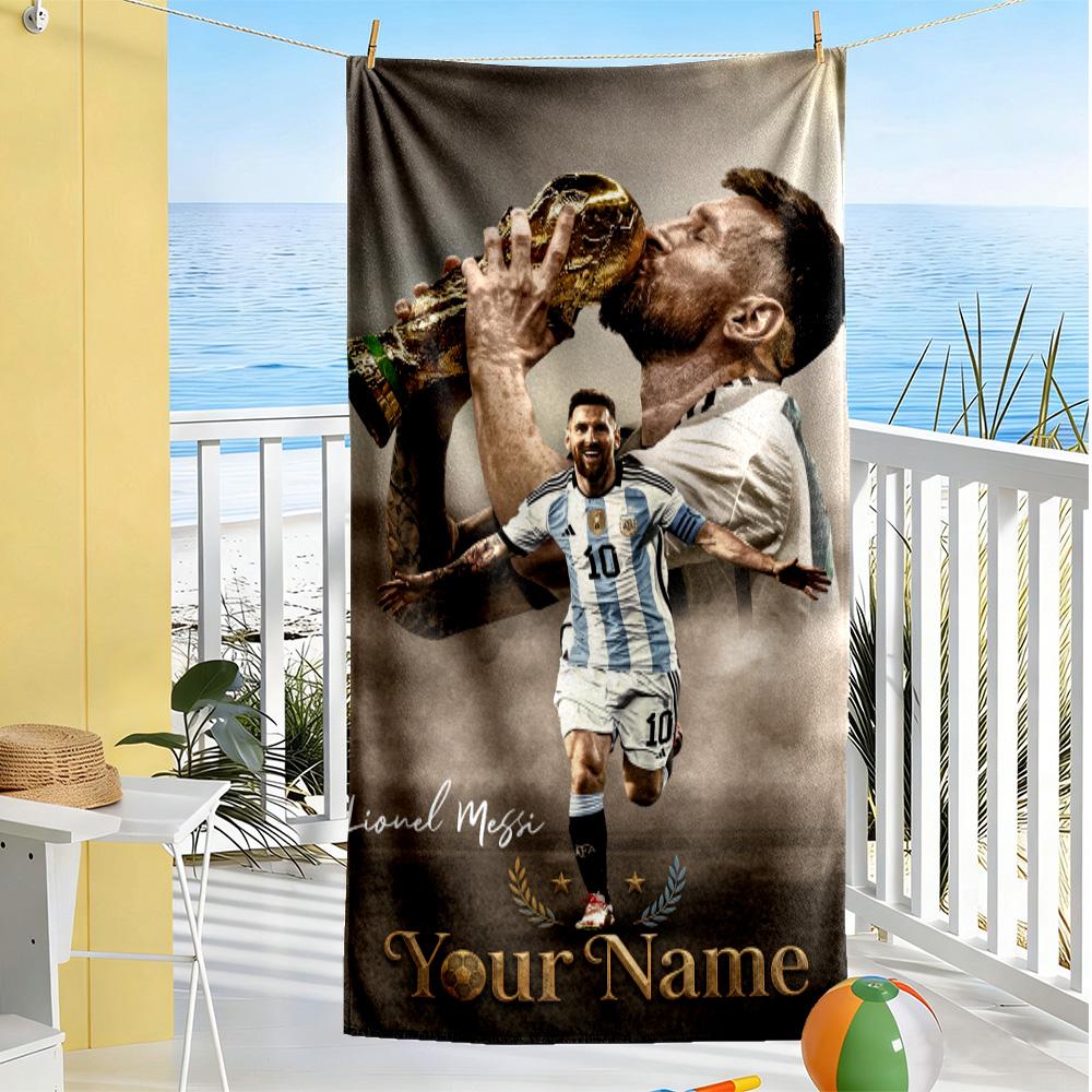 Football Messi Personalized Text Beach Towel Soft Durable Quick-Dry Portable for SwimmingBeachCamping Travel Beach AccessoriesGym