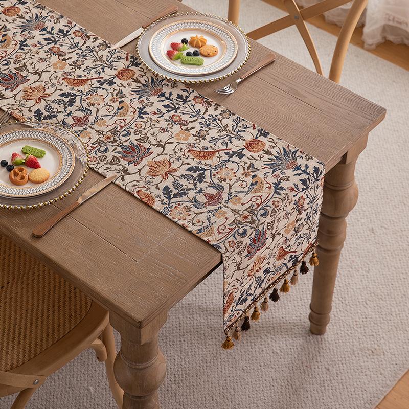 Yarn-Dyed Jacquard Tassel Trim Ins Coffee Table/TV Stand/Bed Decorative American Retro Bohemian Table Poly-Cotton Tablecloth