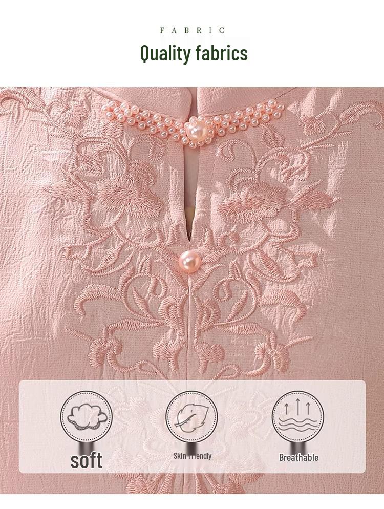 Mom's Spring Style: New 2026 Chinese-Inspired Blouse for Middle-Aged & Elderly Women - Round Neck, Thin Fabric