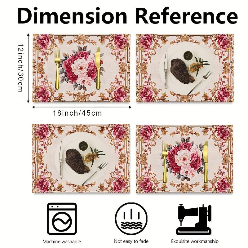 

4pcs, Creative Pink Rose Placemat, 12*18 inch Rectangular Linen Table Mat, Flower with Leaf Embellishment Table Mat 1pcs