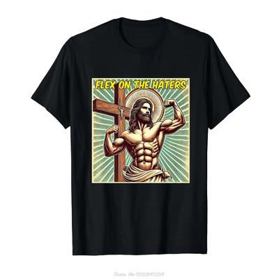 Flex na hejtry Ježíš Svaly Křesťanská Posilovna Vzpírání Tričko Vtipné Vítězné Tričko Kulatý výstřih Letní Pánské Tričko Pánské Oblečení