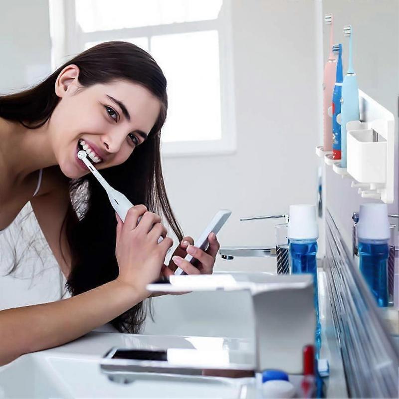 Adhesive Electric Toothbrush Holder Wall Mounted Razor Hanger Bathroom Organizer Box (White)