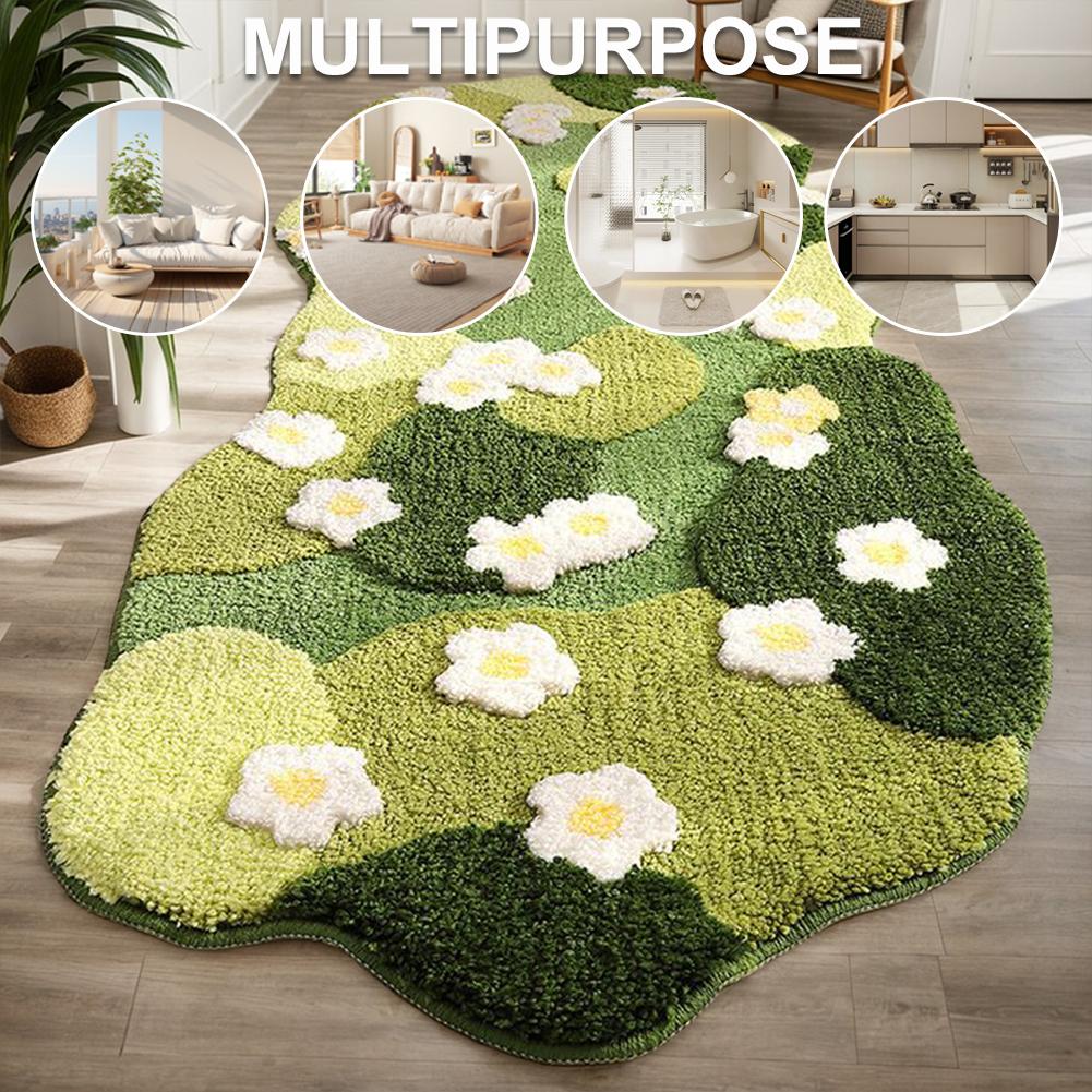 Plush Bedroom Bedside Area Rug Fluffy Three-Dimensional Carpet Nordic 3D Lawn Moss Rugs Carpet Green Forest Irregular Floor Mat