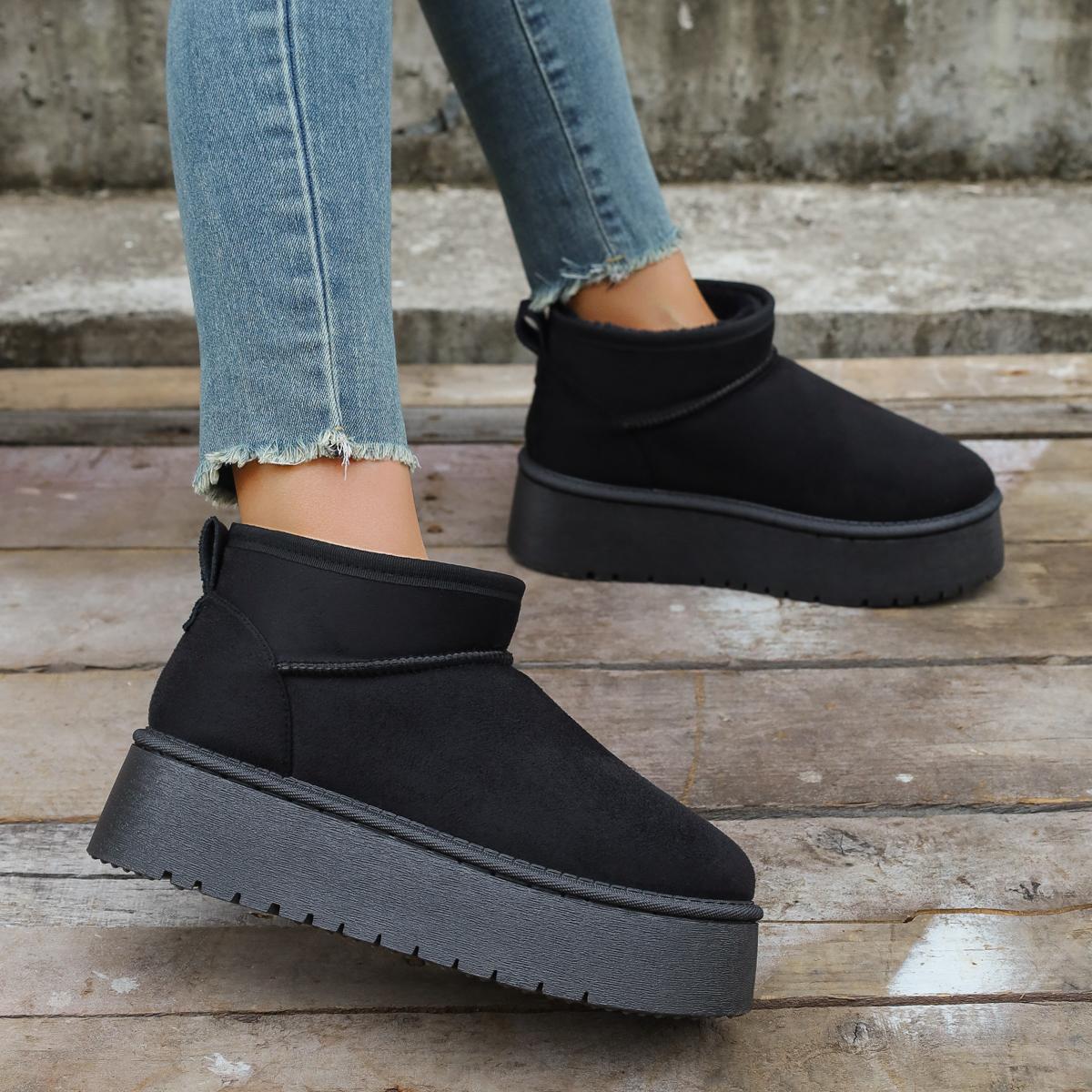 

Мода 2025 Новые Женские Снежные Сапоги Модные Балетки Обувь на Платформе для Дам Повседневные Короткие Плюшевые Теплые Ботильоны Челси Zapatos De Mujer 41 чёрный