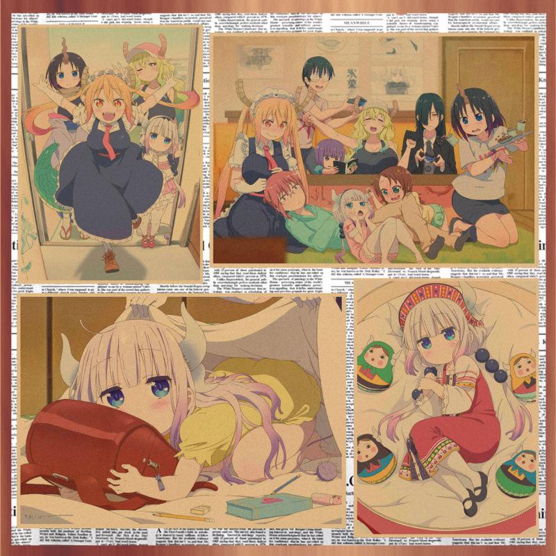 Free Shipping Anime Poster: Kobayashi-san Chi no Maid Dragon Retro Wall Art