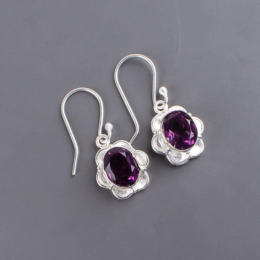 Natural Amethyst Gemstone 925 Sterling Silver Jewelry Handcrafted Earrings 1.30" EE-11-8