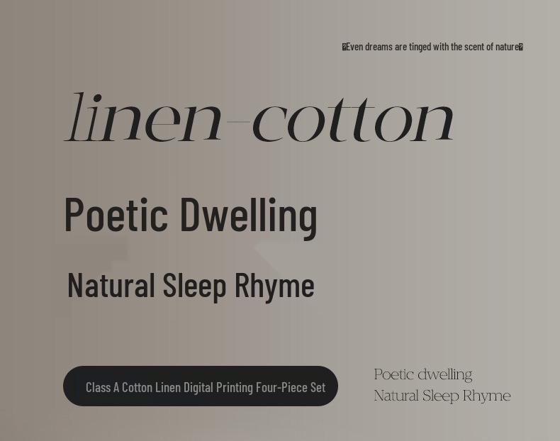 New 2026 A-Class Cotton Linen Digital Print 4-Piece Bedding Set: Fitted Sheet, Duvet Cover, Bed Sheet