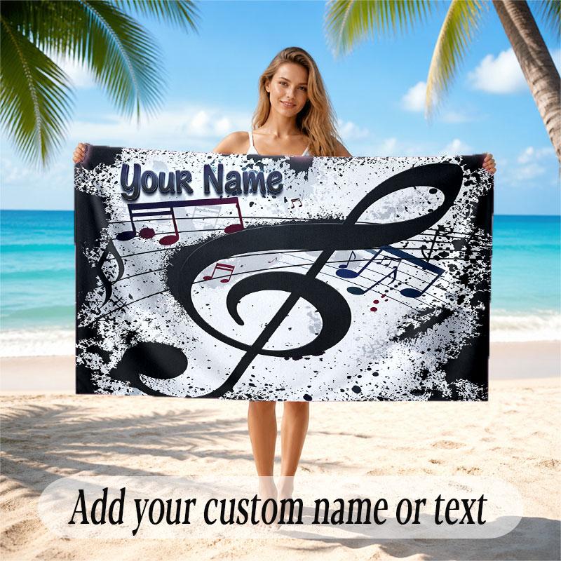 Music General Theme Beach Towel Personalized Custom Name & Text Soft Quick Dry Beach Towel for Swimming Travel
