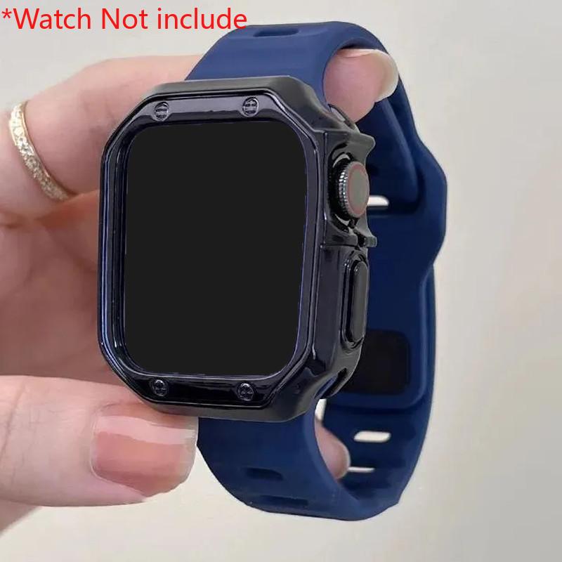 TPU Plating Case+Silicone Strap For Apple Watch Ultra 2 1 49mm Series 10 46 42mm 9 8 7 6 5 4 3 2 1 Hollow Out Protective Accesso