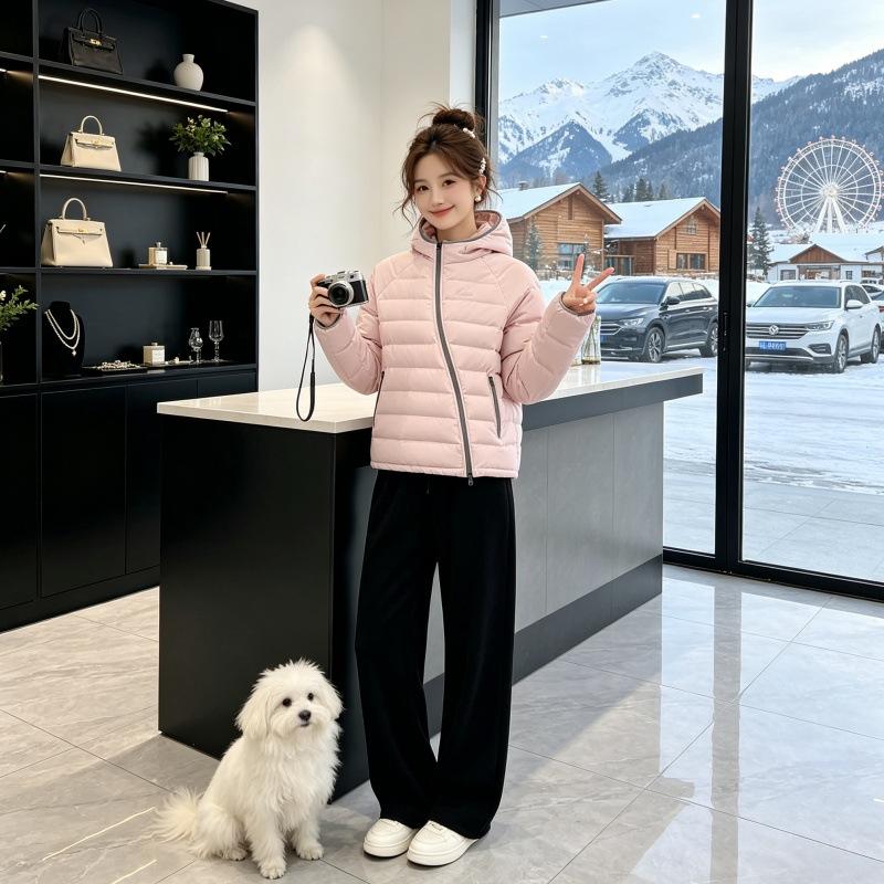 New oblique zipper ribs hooded couple cotton clothes women's fashion loose large size light cotton clothes