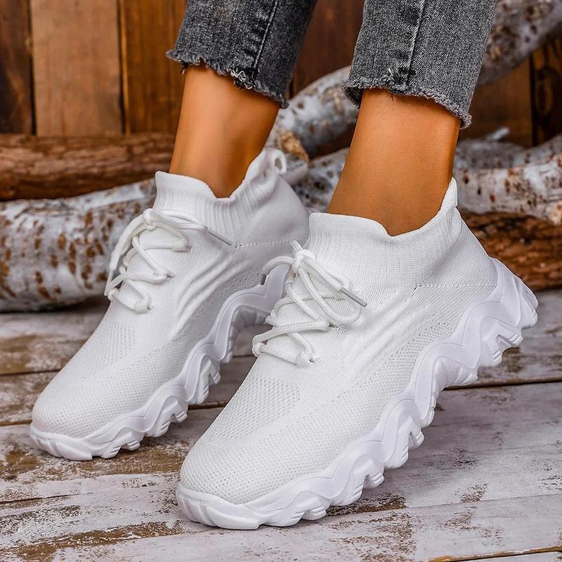 Plus Size Women's Sneakers Breathable Knitted Socks Slip-on Platform Shoes Woman Summer Outdoor Casual Lightweight Sports Shoes