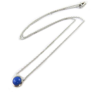 [P0644] - Blue 'Princess Opal' Silver Necklace (rhodium-plated)
