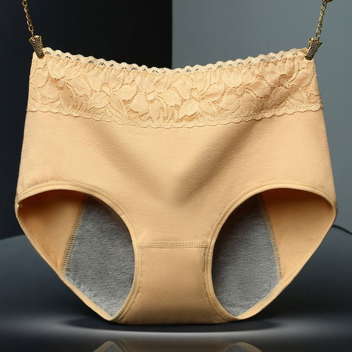 Ladies Spring and Autumn Lace Pure Cotton Period Side Leakage Prevention Mid Waist Triangle Briefs