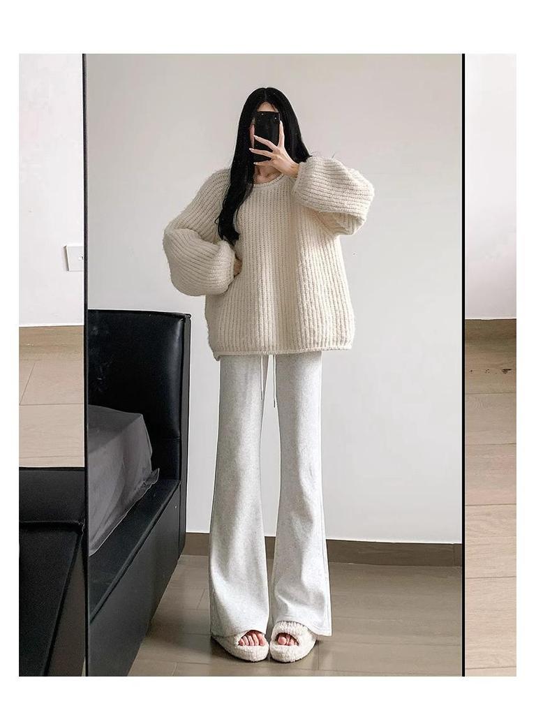 Petite Women's High-Waist Dark Grey Micro-Flare Sweatpants (150cm) - American Style, Spring/Autumn