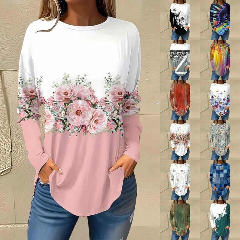 European and American fashion women round neck T-shirt