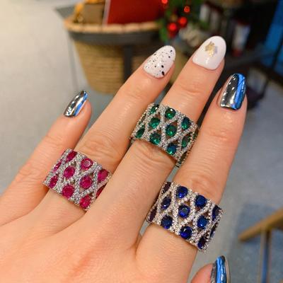 Schmuckring Damen Imitation Farbiger Schatzring Retro Stil Ring Glänzender Diamantbesatz Damenring