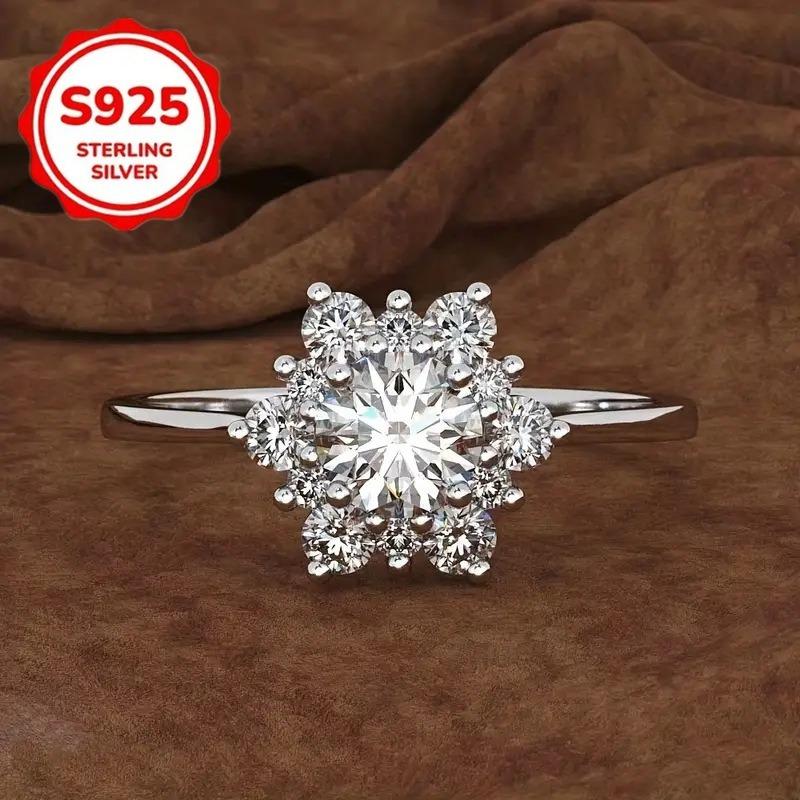 925Sterling silver women's ring with inlay5A High-grade zircon creative luxurious simple snowflake design fresh and sweet ring romantic anniversary