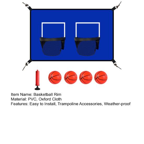 Trampoline Basketballkurv-tilbehør Innendørs Utendørs Trampoline Dobbel Kurvring med 4 Baller Pumpe Trampoline Basketballmål Spilltilbehør