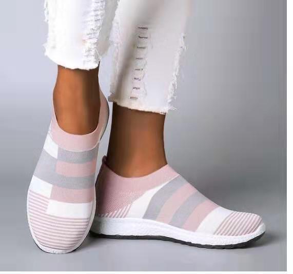 New couples for large size fly-woven mesh sports breathable color matching casual running shoes
