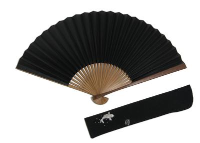 Kyoto Handmade by Kyoto with Fan Pouch and Wooden Box Fan, Shibu-Ogi, Artisans, (Black)