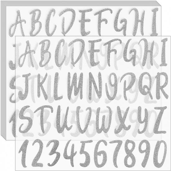 Glitter Alphabet Letter Stickers 360 Pieces 10 Sheets Self Adhesive Silver Letters,2Inch