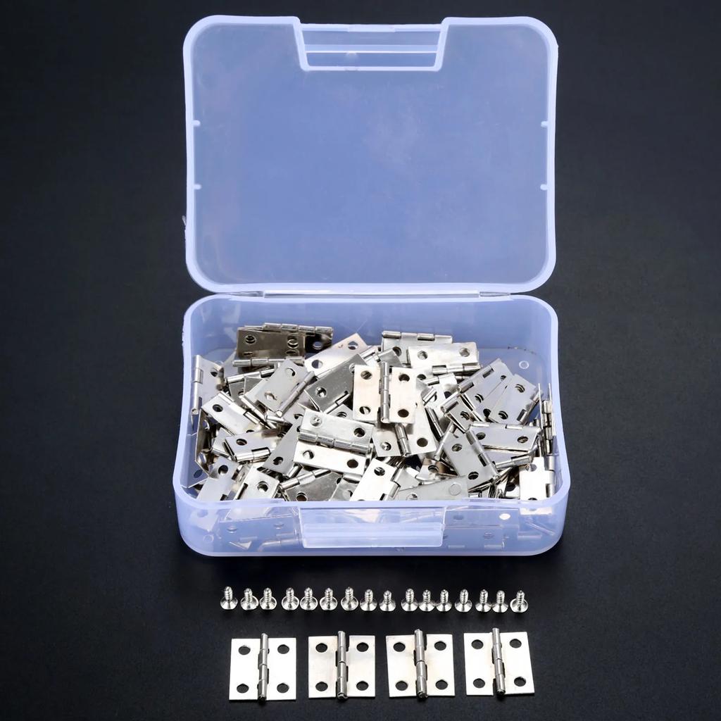 100pcs/Box Hinge W/screws Iron 4 Holes Right Angle Hinge Silver/Gold DIY Decor Furniture Mini 18*16mm Craft Decor Furniture DIY