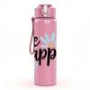 1PC Be Happy Daisy Letter Print 750ml Color Plastic Sports Water Bottle Leakproof Flip Straw Lid Suitable for Sports Office Home Use