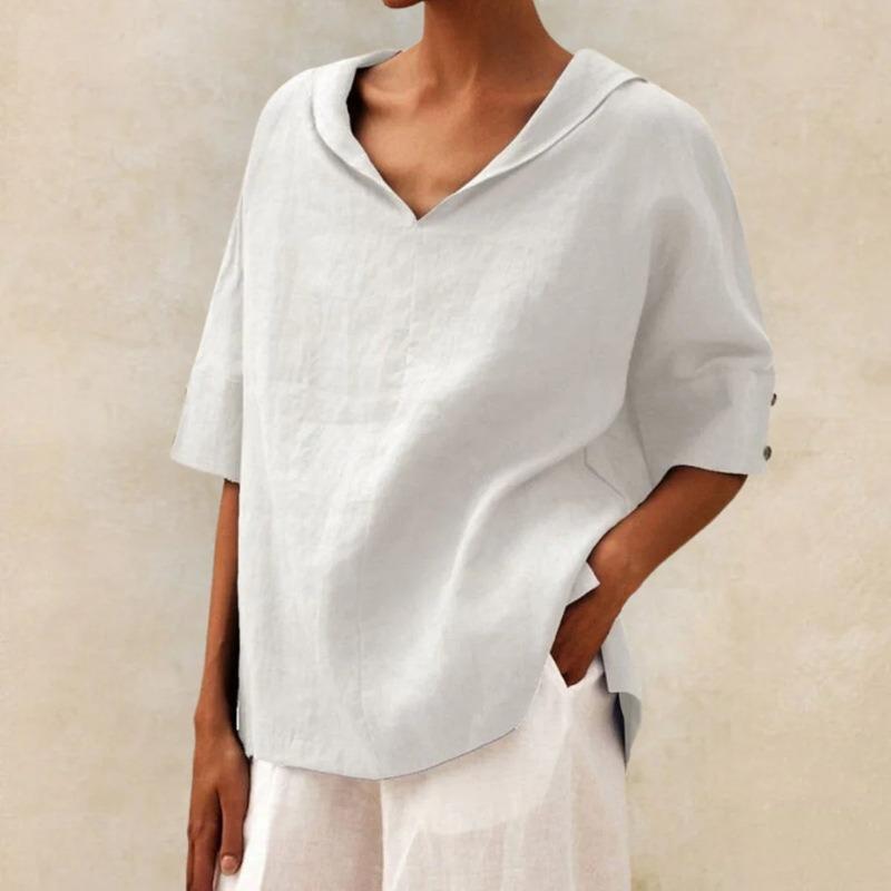QICED Women's Fashion Casual Solid Color Print Short Sleeve V Neck Blouses & Shirts