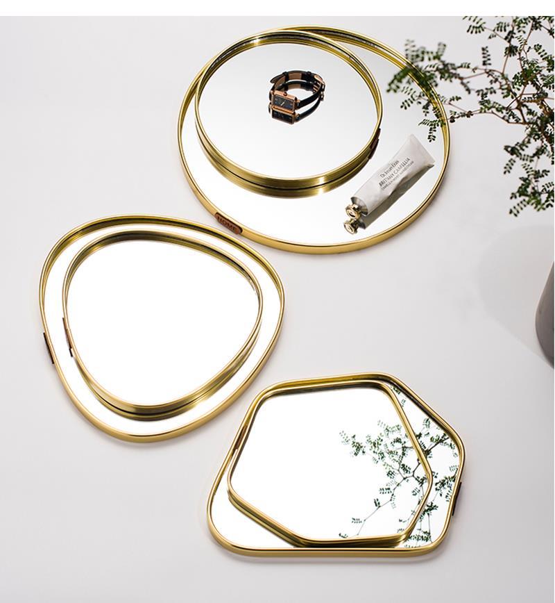 Golden Glass Mirror Storage Tray Irregular Metal Decoration Desktop Jewelry Ring Display Home Aromatherapy Pendulum