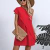 Women Summer Loose Slanted Shoulder Single Sleeve Dress High Waist Solid Color Sleeveless Midi Fake Two Piece Dress S-XL Spring Casual Fashion