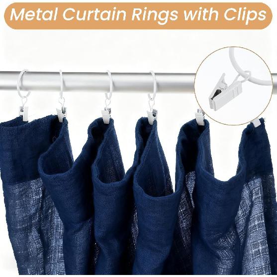 Yolev 15pcs White Curtain Rings with Clips Metal Drapery Rings with Clips 1.26 Interior Diameter Curtain Rod Ring for Hanging Drapery Drapes Fit Up