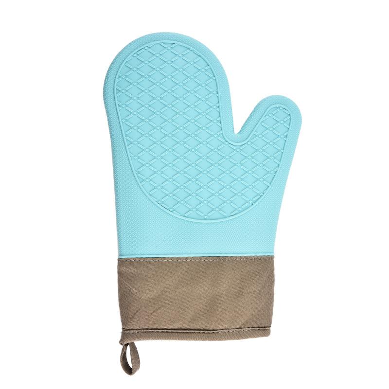 Silicone Heat-resistant Oven Gloves High-temperature Microwave-safe Anti-scald Gloves Cotton-lined Diamond-patterned Baking Oven Mitts