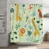 Animal Forest Shower Curtain Cute Cartoon Giraffe Leopard Lion Print Fabric Bathroom Decor Kids Bathing Room Waterproof Rug Pad