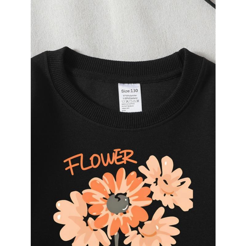 European sizes Girls' Long-Sleeve Round Neck Sweatshirt "Flower Face The Light" Print, Spring/Autumn, Casual, Daily & Sports.
