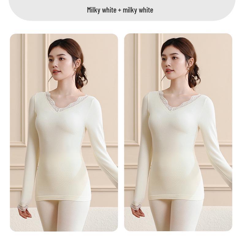 

Women s Lace Merino Wool Warm Body Shaping Underwear Set One Size (80-140 kg)