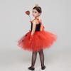 Girls Queen of Hearts Costume Kids Halloween Dress Up Fancy Tutu Dress with Crown Classic Wonderland Red Queen Gown Clothes