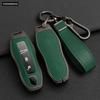 Zinc Alloy + Leather Car Key Case Cover Fob Holder For Porsche Cayenne Panamera 971 911 9YA Macan 718 Cayman Boxster 3 Remote