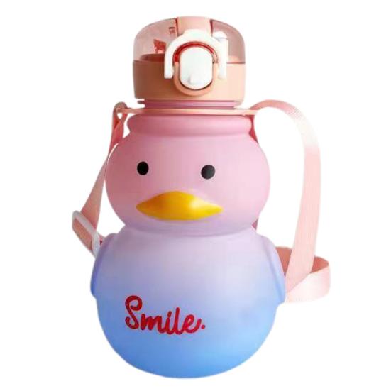 650ml kachní láhev na vodu s designem se slámovým zámkem Závěs na jeden klíč otevřený průhledné víko Kawaii na pití vody