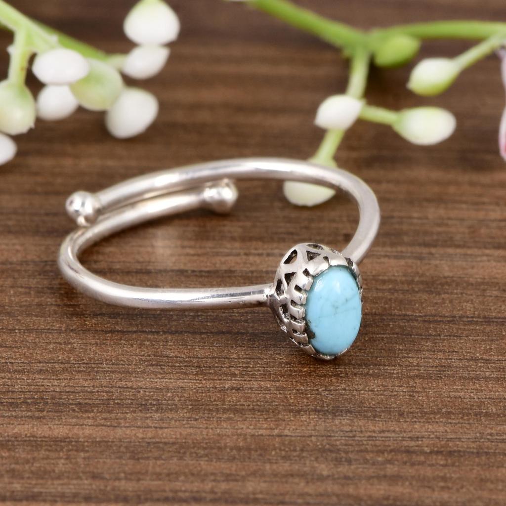 Arizona Turquoise Adjustable Ring 925 Sterling Silver, Oval Turquoise Ring, Minimalist Open Ring, Dainty Turquoise Jewelry Gift for Women.