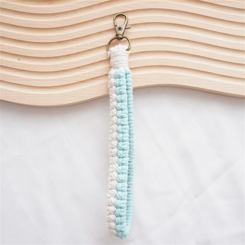 Handmade Cotton Rope Keychain Charm Colorful Braided Wristlet Keyring Soft Woven Key Rings Accessory for Men and Women