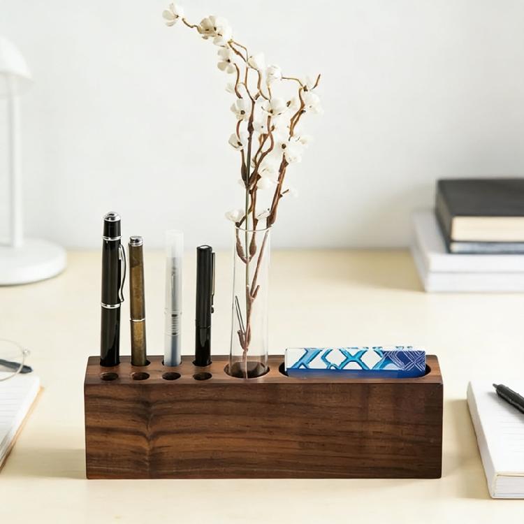 Wooden Desk Organiser Tray with Business Cards Stand and Multi Sots Pen Storage Container For Offices Desk Organization